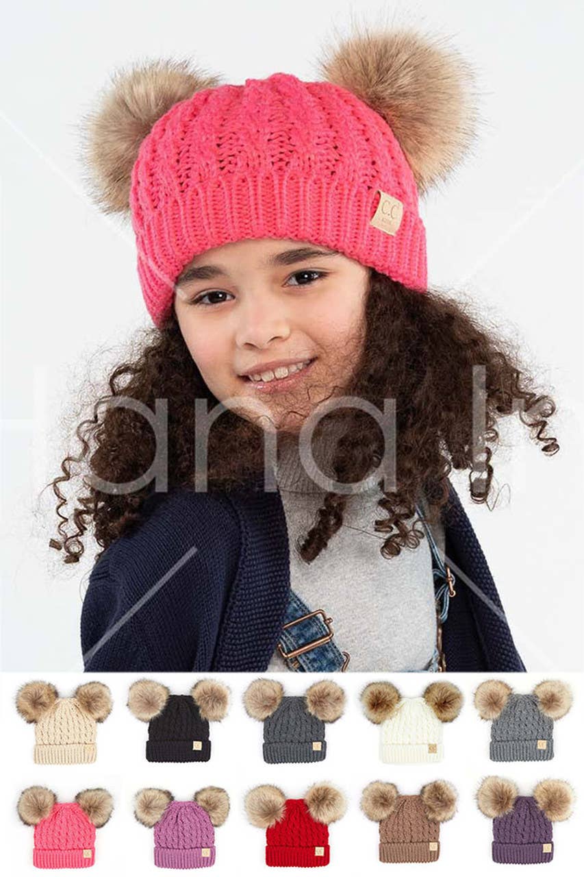 CC Kids Double Pom Pom All Over Cable Beanie
