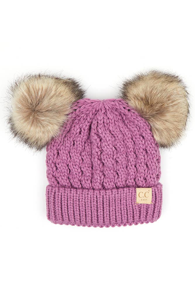 CC Kids Double Pom Pom All Over Cable Beanie