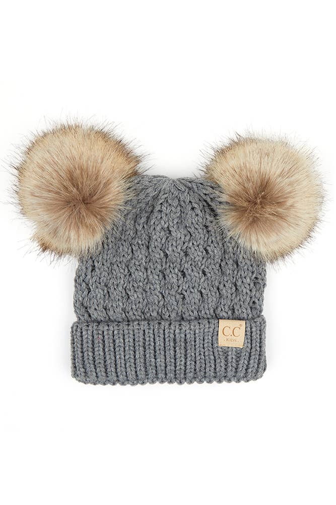CC Kids Double Pom Pom All Over Cable Beanie