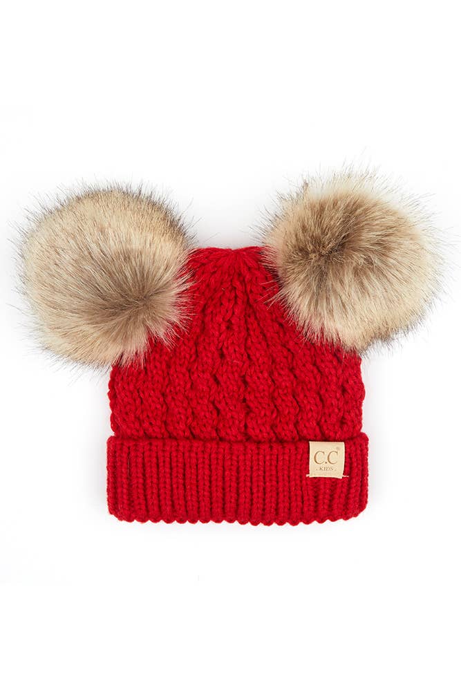 CC Kids Double Pom Pom All Over Cable Beanie