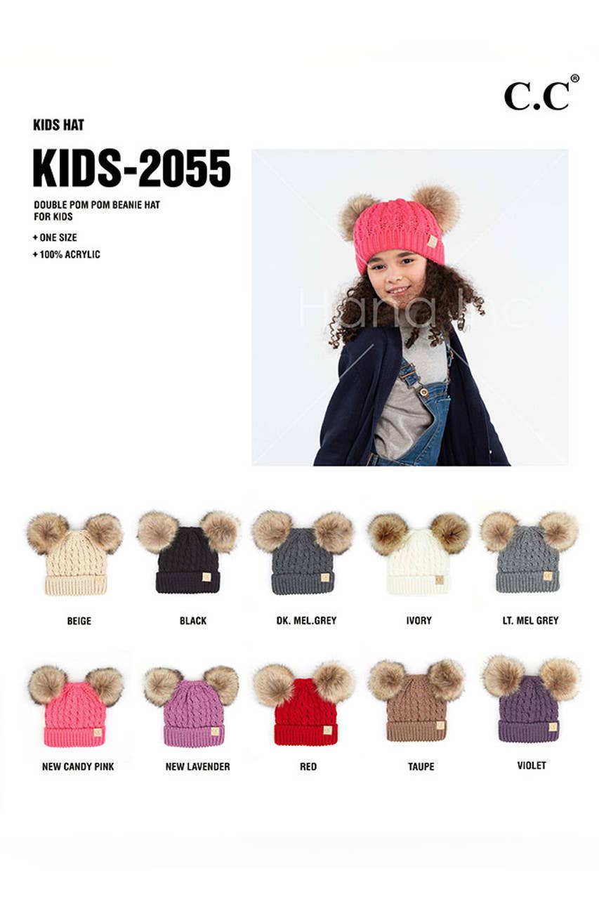 CC Kids Double Pom Pom All Over Cable Beanie