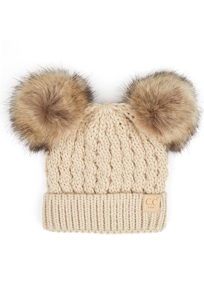 CC Kids Double Pom Pom All Over Cable Beanie