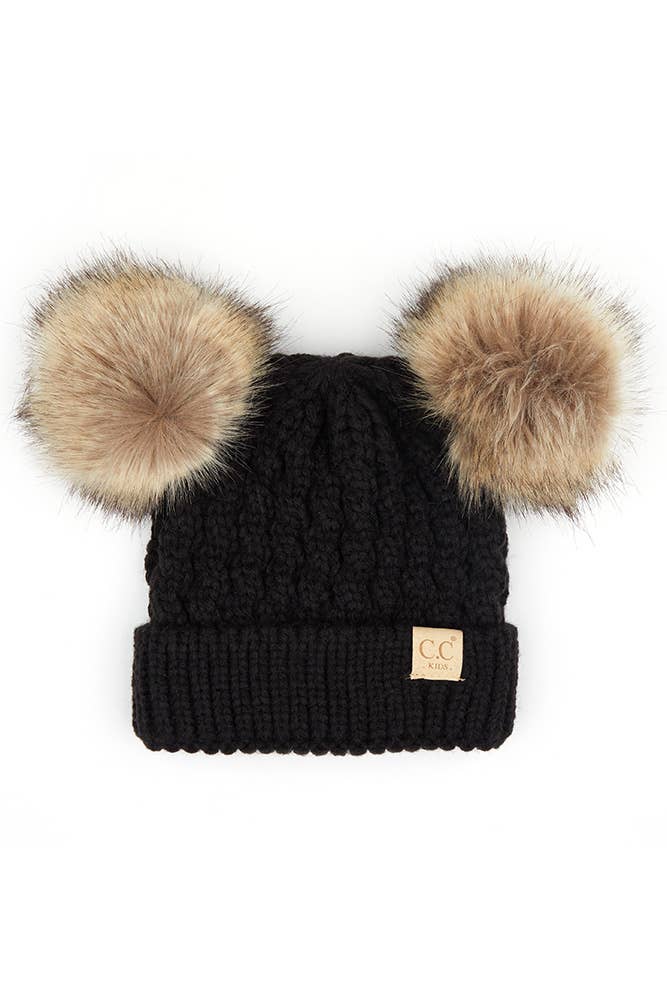 CC Kids Double Pom Pom All Over Cable Beanie