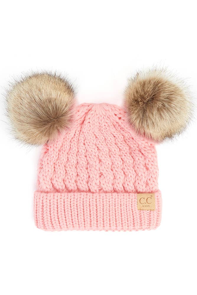 CC Kids Double Pom Pom All Over Cable Beanie