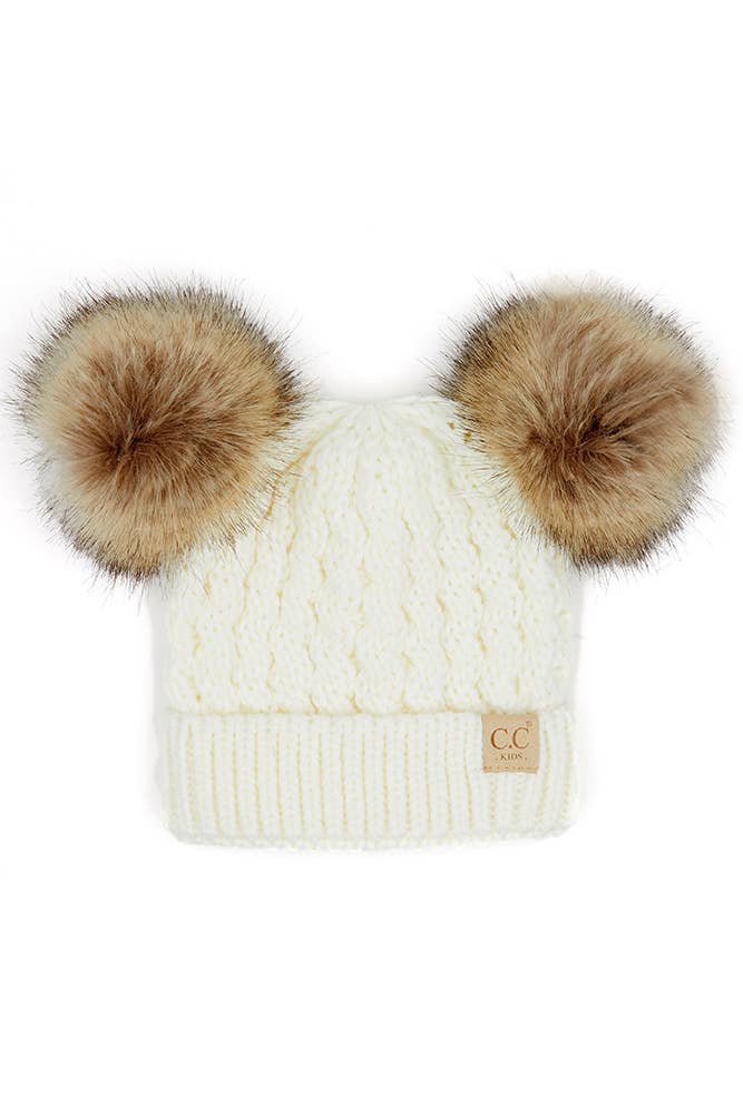 CC Kids Double Pom Pom All Over Cable Beanie