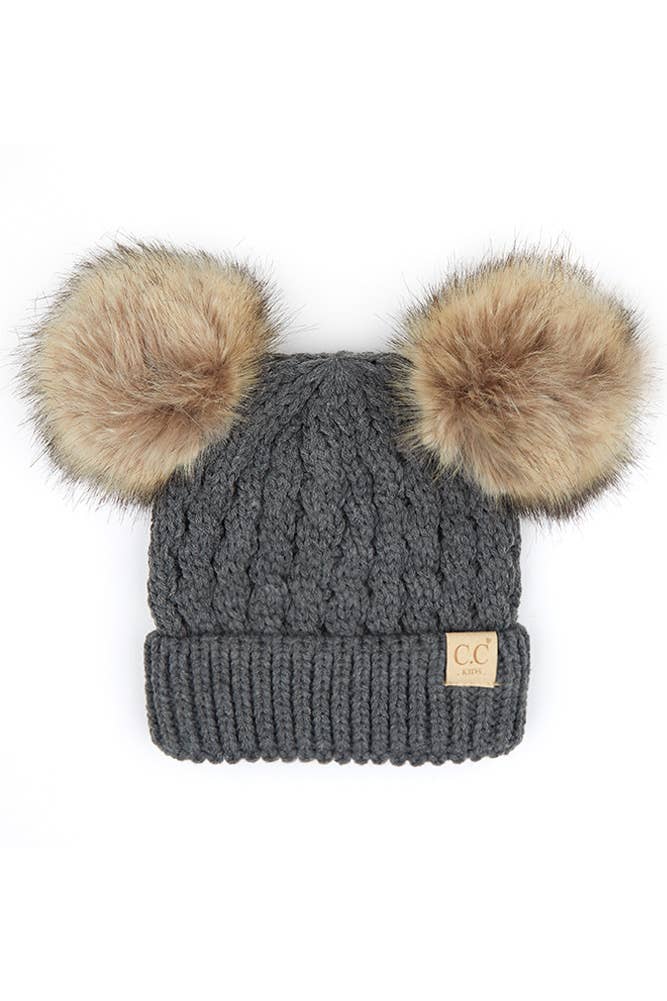 CC Kids Double Pom Pom All Over Cable Beanie