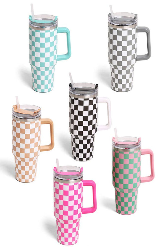 Checkered 40oz Handle Tumbler